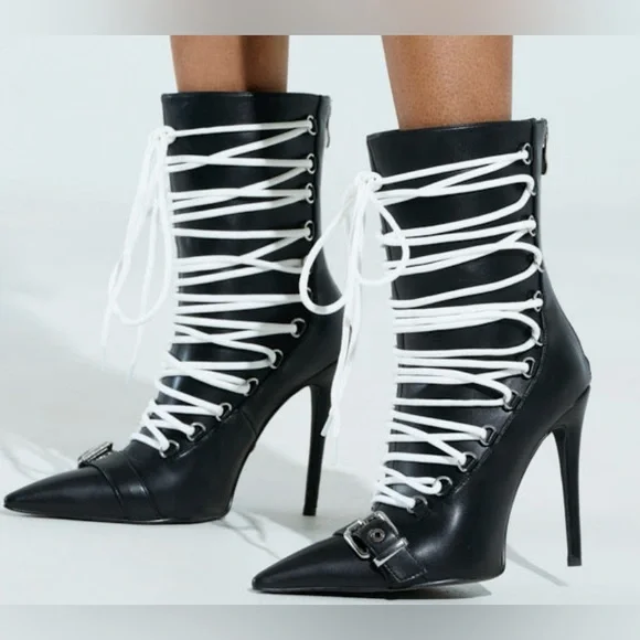 New azalea wang Black Lace-Up Stiletto Boots size 11 - Picture 1 of 5